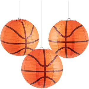 Basketball Decorations Paper Lanterns,Basketball Birthday Party Decor, Basketballs Centerpieces for Table, 3 count 8''