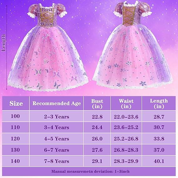 Valentines Day Gift 10pcs Rapunzel Dress-Up Set for Girls - Light-Up Princess Costume with LED Wig, Wand, Crown & Halloween Gifts for Toddlers