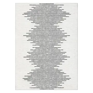 10 x 13 ft Polyester Beige Black Rectangular Bedroom Living Room Dining Room Kitchen Geometric Stripped Lines Print Modern Machine Washable Area Rug