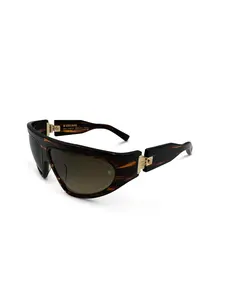 Balmain B-Escape Sport Sunglasses - Unisex High-Speed Curved Shield Silhouette with Mirror Lenses & Gold Logo Accents - Handmade in Japan