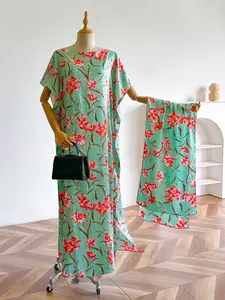 Elegant Silk Chic Floral Print Woven Dress Set, Long Fitted Robe & Scarf, Beach Cover-Up, Sun Protection, All Seasons Wear, Women's Fashion