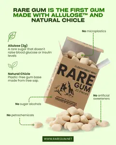 RARE Gum — Natural GLP-1 Support | Sweetened with Allulose | No Sugar Alcohols or Artificial Sweeteners | Plastic-Free | Low-Glycemic | Natural Chicle Base