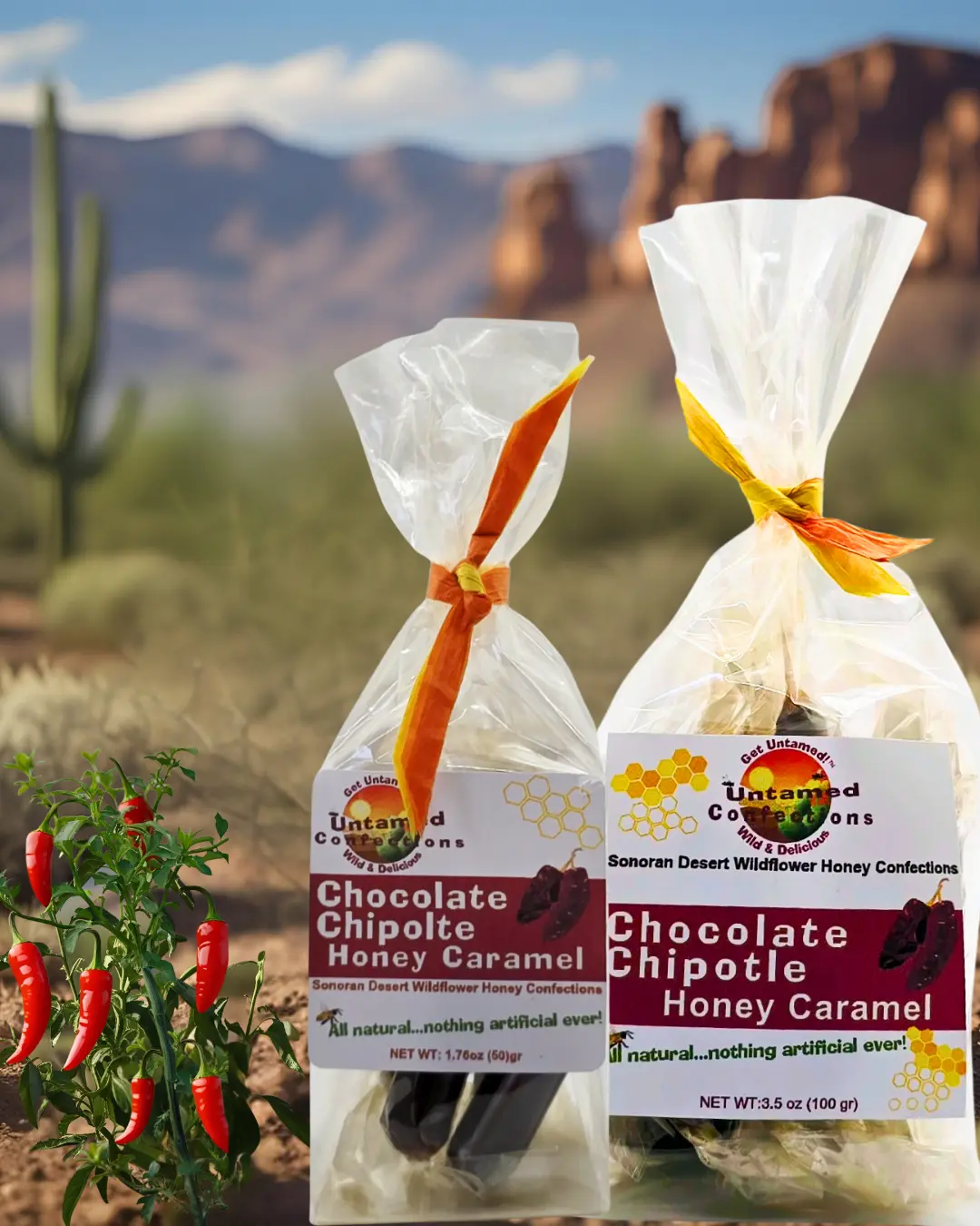 Untamed Confections Peruvian Chocolate Chipotle Honey Caramel - Organic Snack Creamy Eco-Friendly Gift Bag 10 or 20 Pieces US Made Mesoamerican Flavors Spiced Chocolate Hand-Wrapped Gift Bag - Dessert