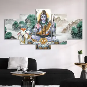 Lord Shiva Pattern Canvas Painting, 5 Counts/set Modern Art Poster, Unique Artwork, Hanging Wall Art, Wall Art Decor for Home Living Room Bedroom Office, Ornaments