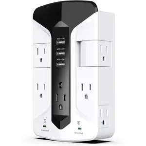 7-Outlet Wall Tap Surge Protector Power Strip with Swivel Outlets, 3 USB  Ports, 900 Joule Surge Suppression, Top Phone Holder