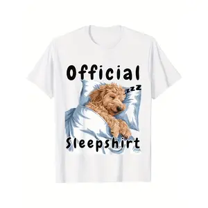 Golden Retriever Poodle Official Nap Printed T-Shirt, Neutral Ultra Soft Breathable Lightweight Crew Neck Regular Fit, Machine Washable Cotton Short Sleeve, Perfect for Summer Outdoor & Daily Casual Wear