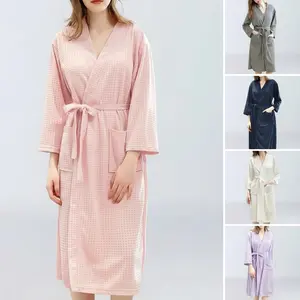 Harkapy Women Waffle Knit Bathrobe Ultra Absorbent Lightweight Soft Fabric V Neck Design Adjustable Waist Strap With Side Pockets Suitable For Shower Spa Home Daily Wear Available In Multiple Colors