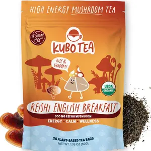 Kubo Tea: Organic Reishi Breakfast Black Tea | High Caffeine Tea (150 mg) | Calm Energy & Balance | Functional Mushroom Beverage| 20 Ct | Compostable Packaging