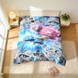 One Piece Tony Tony Chopper Battle Throw Blanket (Manga Collage Design) - Chopper Power Punch & Straw Hat Crew Motif Prints, Skin-Friendly & Machine Washable, High-Grade Plush & Double Warmth, Multi-Scene Use, Perfect Gift for One Piece Fans