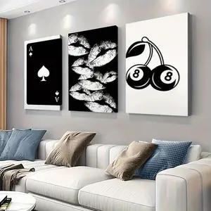 3-Piece Canvas Print Wrapped Wooden Frame Vintage Art Decorative Black and White Wall Art Print Portrait Orientation Fashion Theme Minimalist Abstract Geometric Home Decor Hanging Gift Ornaments Artistic UV-Resistant Inks Non-Toxic Eco-Friendly - Room