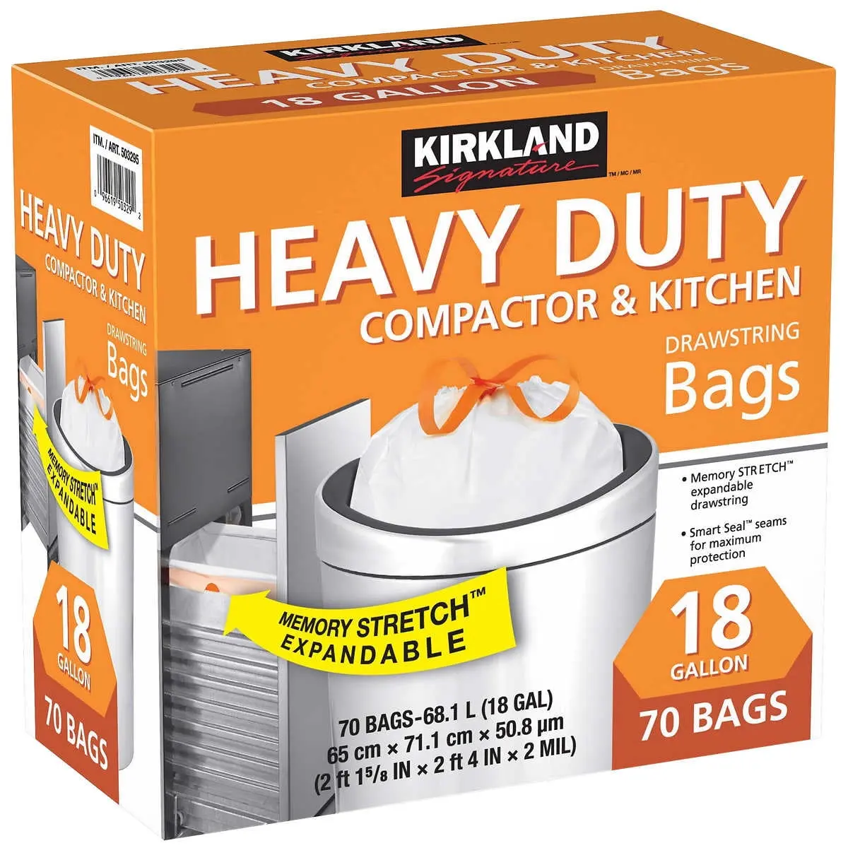 Kirkland Signature Compactor and Kitchen Trash Bags White 18 Gallon (70 Count)