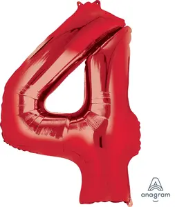 Red Number 4 Balloon 34''