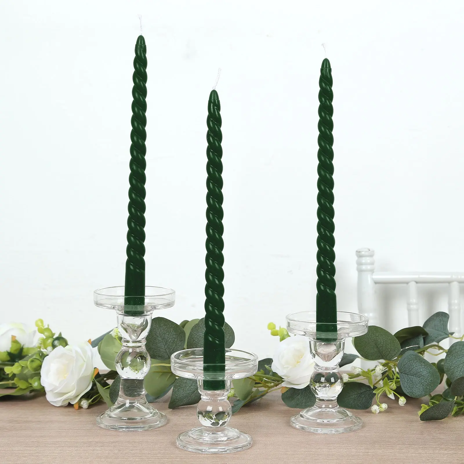 12-Pack Hunter Emerald Green Premium Spiral Long-Burn Wick Taper Candles, 11" Tall Unscented Wax Dinner Sticks for Formal Decor, Room Decor (Bulk Pack)