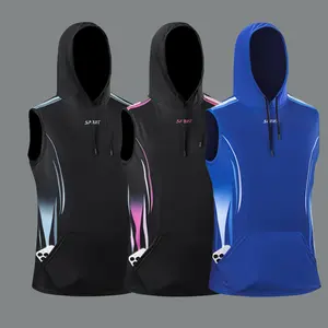 Men’s 3-pack hooded athletic tops, sleeveless tank tops with a hood drawstring—casual lightweight men’s gym wear made from polyester knit fabric that is cool, breathable, and quick-drying, suitable for everyday workouts at the gym, running, cycling, fishi