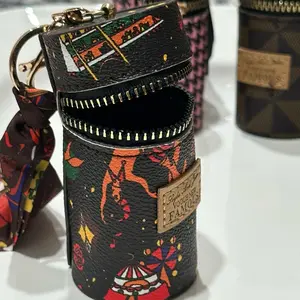 Hand Stitched Leather Lipgloss Keychain Purse for Women