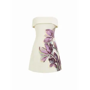 Cider Satin Floral Strapless A-line Mini Dress