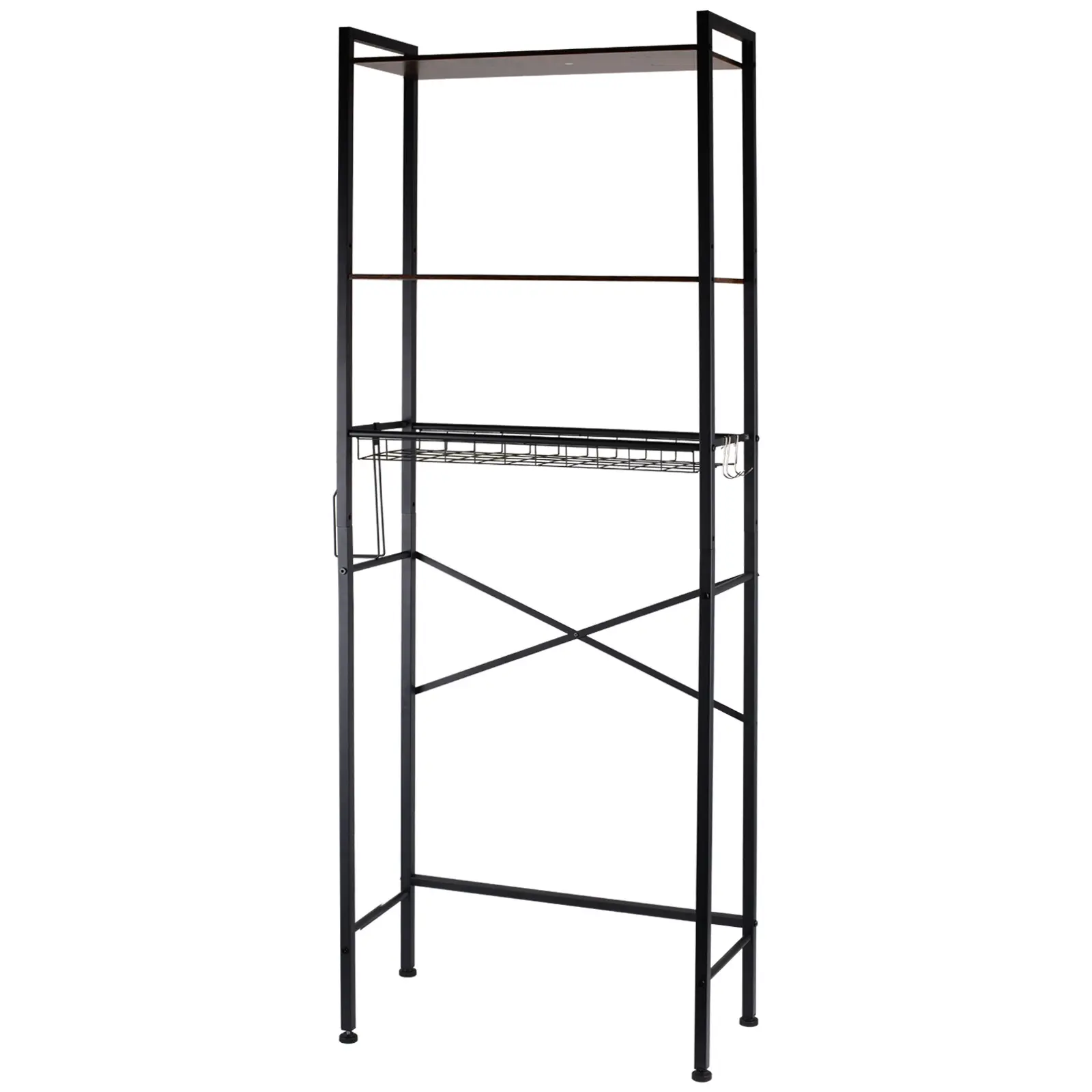 3-Tier Structure Over-The-Toilet Storage Rack Organizer with 3 Levels Shelves, Toilet Paper Holder, Hooks - Bathroom Decor Home Organizer, Adjustable Design, Versatile Indoor Storage Solution