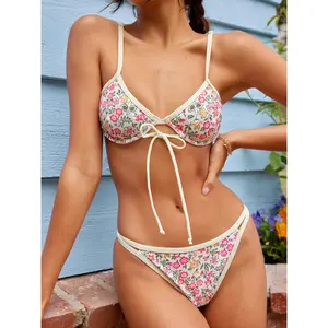 Cider Women's V-neck Floral Underwire Cheeky Bikini Swimsuit - 3 Colors, Size 0-10