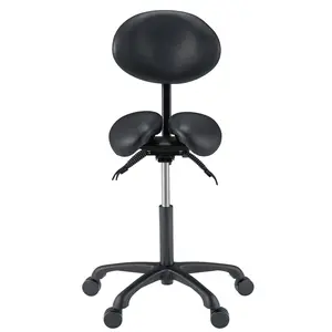 Master Massage Berkeley MS14D Ergonomic Saddle Stool -Two Split Part Seat Stool- Hydraulic Swivel Rolling Seat & Saddle Posture Correction Chair Seat with Backrest and Adjustable Title Angle and Height -Black