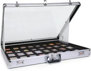 Upgraded 34" x 22" Card Display Case, Trading Card Display Case with Aluminum Frame & Acrylic Side Panels, Dual Security with Combination & Key Lock, Perfect for Trade Shows & Card Display(Sliver)
