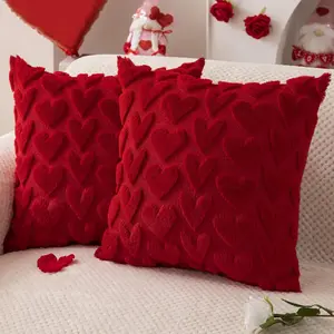 Valentines Pillow Covers 18x18 inch Set of 2 Valentines Day Decoration Pink Heart Soft Plush  Fur Jacquard Throw Pillows for Bedroom Sofa Holiday...