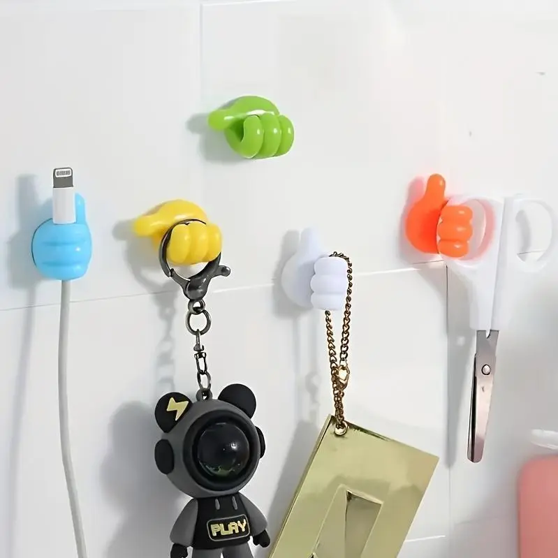 10pcs Thumb-Shaped Hooks - Drill-Free Adhesive Hooks for Home, Kitchen, And Bedroom, Plastic Material, Suitable for Charging Cables, Table, And Drawer Home Storage Organizer, Random Color, Utility Hooks