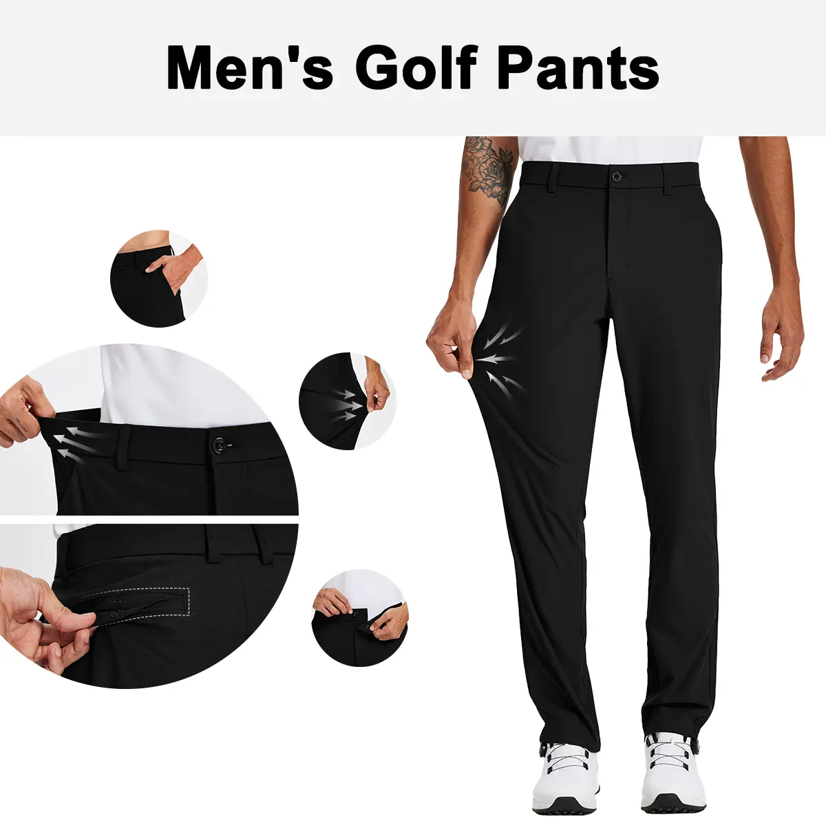 QPNGRP Menswear Straight Button Golf Pants - Lightweight, Quick Dry, Anti-Slip, Stretch, Modest, Sporty Chic Work Dress Slacks with 4 Pockets (30"/32"/34"), Breathable, Work Pants, Buckle, Polyester, 3D-Cutting Design, Casual