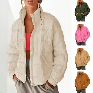 Women's Quilted Down Jacket Lightweight Zipper Short with Pocket Jacket