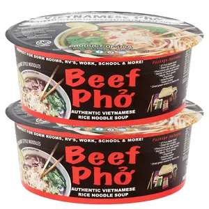 PhoLicious Instant Beef Pho, Authentic Vietnamese Rice Noodle Soup Kit with Spices & Broth Mix, Ramen Noodles Alternative, Quick Microwave Meal - Pho Noodles Bowl - Beef Flavor (2 Pack)