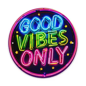 ️1pc 2D Flat "Good Vibes Only" Colorful Neon Sign, 8 Inch Vintage Style Metal Wall Decor, Easy To Hang, Durable And Waterproof, Suitable For Home, Kitchen, Bedroom, Dining Room, Bar, Room Decoration