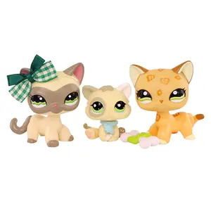 3 Pcs Little Pet Action Bobble-head Figures Kitten #1074 Shorthair Cat #1116 #1120 with Cute Accesoires for Pet Collection Kids Gift Girl Play Figure Animal