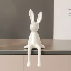 Cute Ceramic Rabbit Figurine, Adorable Home Decor for Living Room TV Stand, Entranceway Decoration, Wine Cabinet Craft Ornament