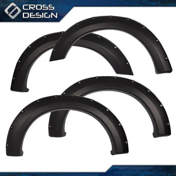 CROSSDESIGN Offroad Black Rivet Bolt-On Pocket Fender Flares - 4pcs Contour Fit Flexible Truck Mud Flap Splash Guard with Stainless Bolts, Front/Rear Sets for 2004-08 F150 Styleside & 2007-2008 Lincoln Mark LT Car Accessory