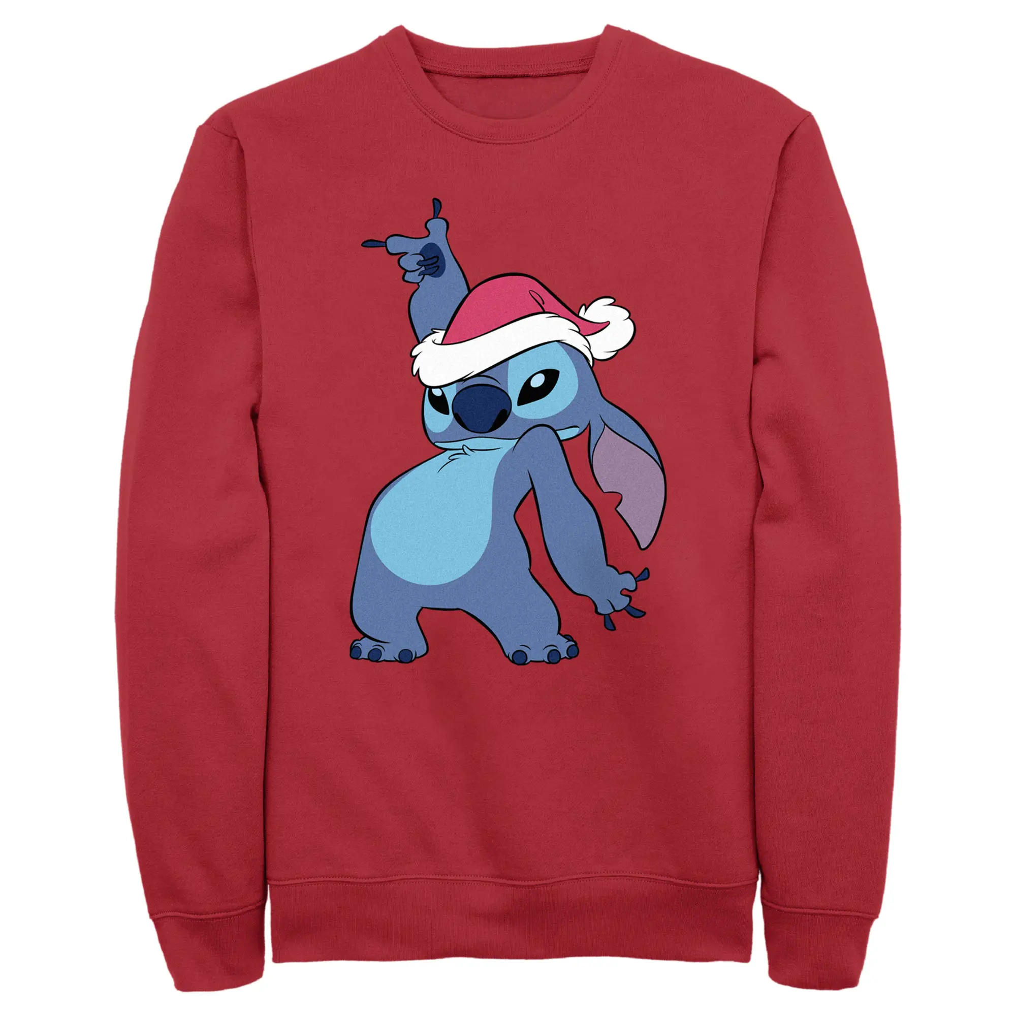 Disney Men's Lilo & Stitch Santa Hat Sweatshirt, Menswear Christmas Festive Top, Casual Cozy Sweater