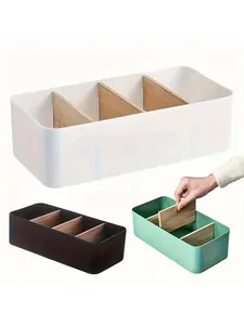 Adjustable Divider Storage Basket, 4-Compartment Plastic Organizer for Cosmetics, Makeup and Desk Accessories
