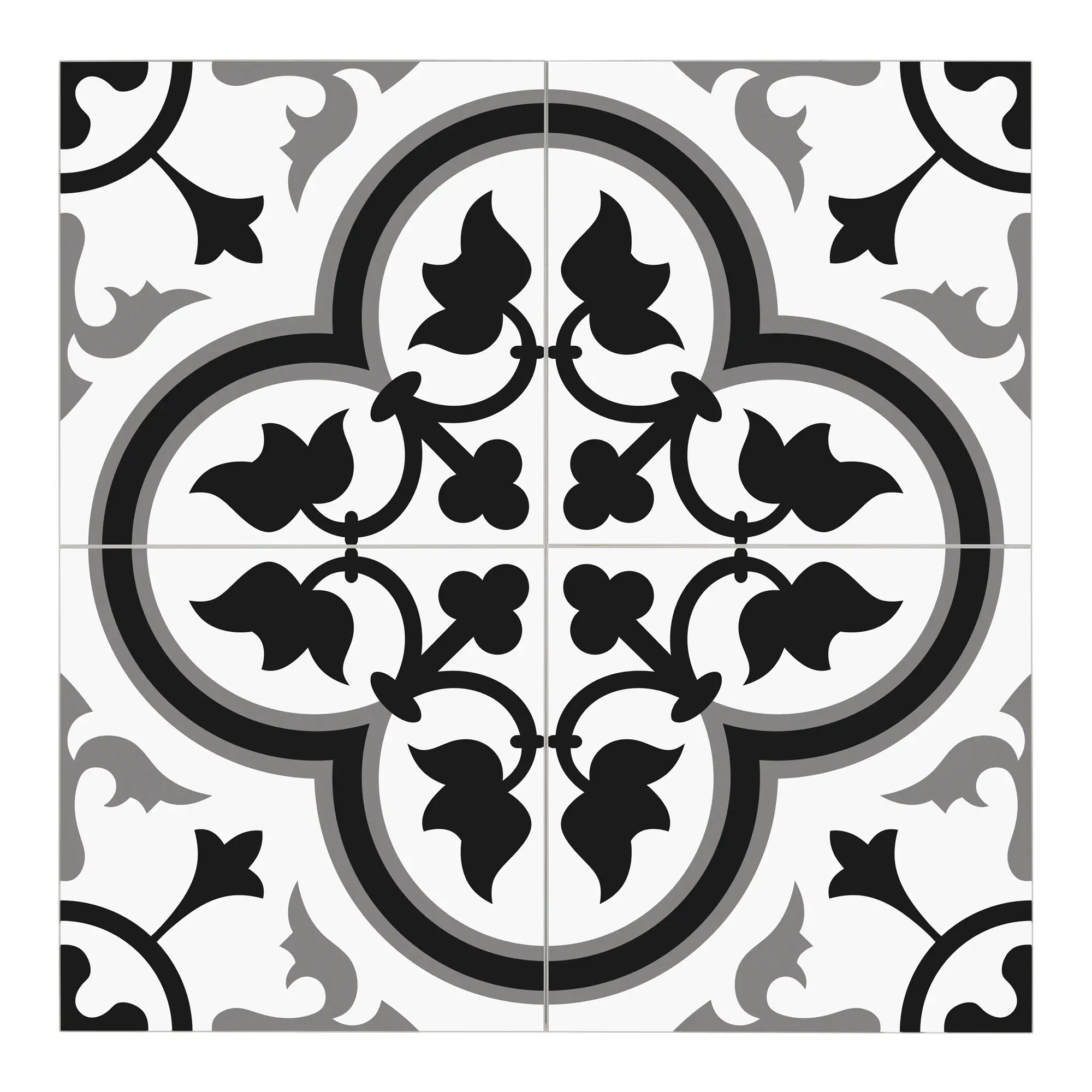 INNO STICKERS 10-Sheet Peel and Stick Encaustic Backsplash Tile 12" x 12" Black Patterned Vintage Stick on Tile Self-Adhesive Wall Tile Sticker for Kitchen Bathroom Fireplace Stairs