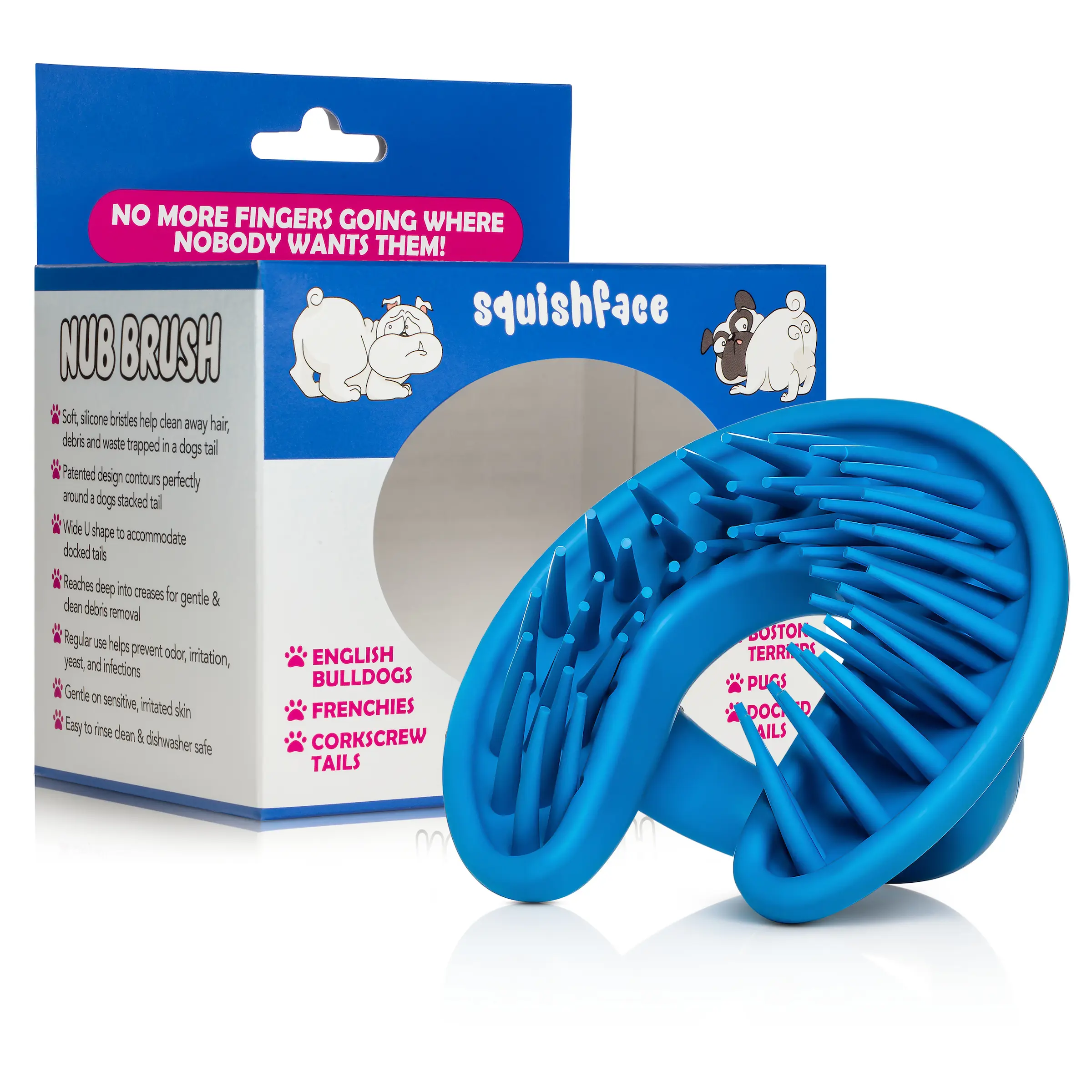 Squishface Nub Brush for Dogs – Tail Grooming Brush for Bulldogs, French Bulldogs, Pugs & Wrinkly Breeds Great for Dog Corkscrew or Stacked Tails