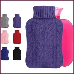 WHopeSu **2L Hot Water Bottle with Knitted Cover - Hand Warmer Bag for Hot/Cold Therapy, Sore Muscles, Menstrual Cramps, Neck & Shoulder Pain Relief - Great for Women & Kids (Purple)**