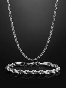 Simple Classic Stainless Steel Rope Chain Necklace & Bracelet (1 Set), Fashion Jewelry for Party, Daily Clothing Decor, Trendy All-match & Exquisite Jewelry for Birthday Gift, Men Jewelry