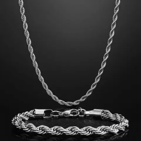 Simple Classic Stainless Steel Rope Chain Necklace & Bracelet (1 Set), Fashionable Jewelry Set, Fashion Jewelry for Party, Daily Clothing Decor, Trendy All-match & Exquisite Jewelry for Birthday Gift, Men Jewelry