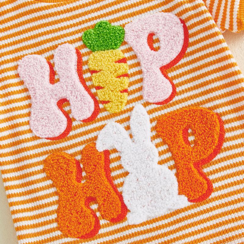 Toddler Baby Little Girl Easter Shorts Set Short Sleeve Carrot Bunny Letter Embroidery T-Shirt and Shorts Outfits 0-3 Years