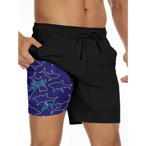 44-58# 2-in-1 Digital Print Casual Beach Shorts and Swim Trunks
