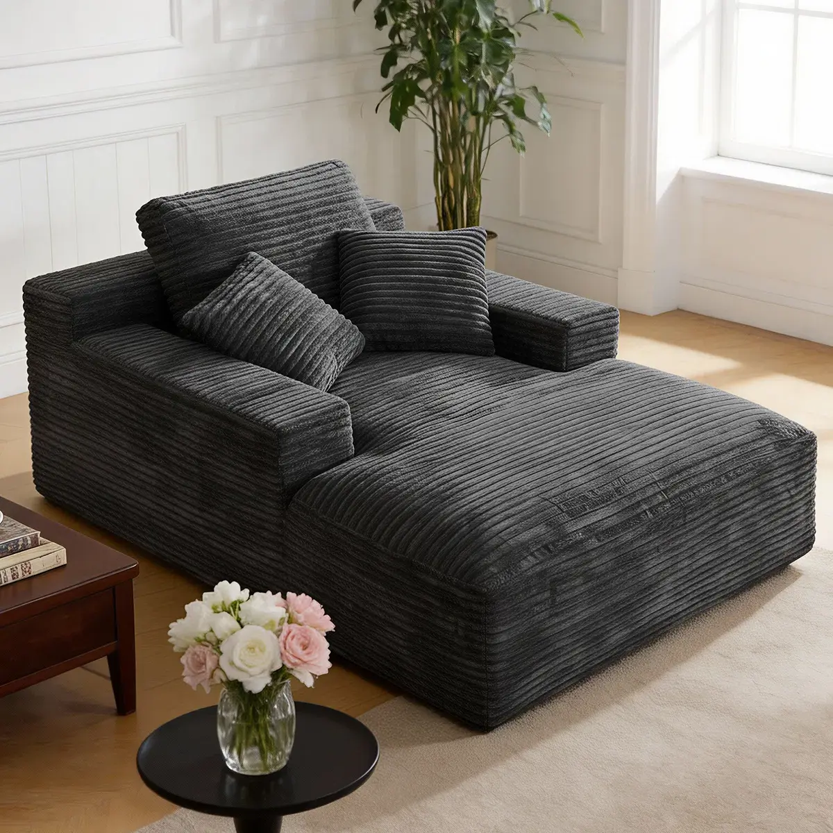 67" Oversized Boneless Couch Bed - Plush Corduroy, Armrests, Throw Pillows, No Assembly Required, Vertical Rectangle Boneless Couches for Home Office & Apartment Living Room, Partner Gift, Thoughtful Gift, 67 Inches