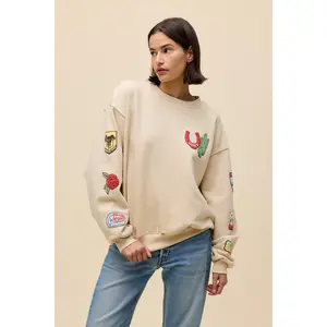 Western Patches Oversized Crew Sweatshirt