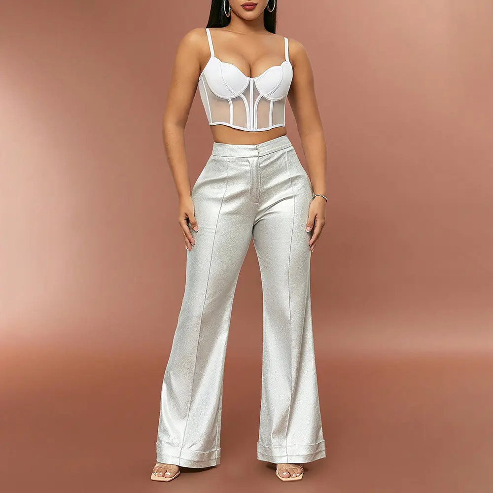 Women's metallic pants micro-horn slim-fitting trousers