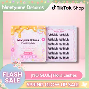 Ninetynine Dreams [NO GLUE] Flora Self-Adhesive Lashes | Press-On No Glue Required False Eyelashes 9–12 mm C+ Curl Spiky Anime Manhua Style, Ultra-Thin Self-Stick Band Reusable Natural DIY Beginner-Friendly Clusters