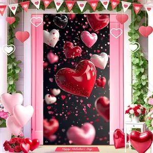 1PC Reusable Polyester 2D Flat Valentine's Day Heart-Themed Door Banner, Party Decorations Banners, Romantic Home Supply for Wedding Room & Store Window Celebrations