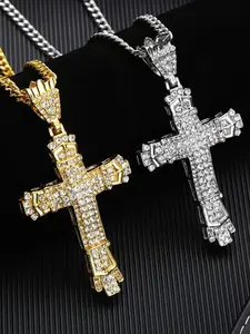 A trendy and fashionable diamond studded cross pendant necklace, suitable for daily wear, vacation dates, and other occasions, and also a surprising and exquisite small gift, Sparkling CZ Necklace