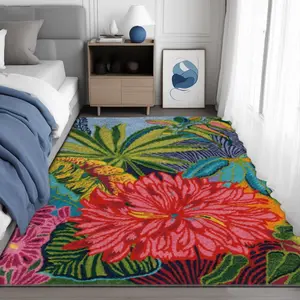 Velvet Soft Comfort Tropical Floral Print Rug, Home Decor Carpet, Living Room Large Mat, Sofa Pad, Door Mat, Bedroom Bedside Rug