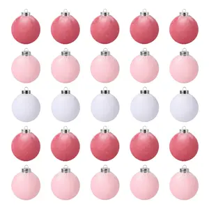 25 Pack Christmas Ball Ornaments, 3.15 Inch (8 cm) Flocked Plastic Balls Xmas Hanging Decorations for Xmas Tree Home Holiday Party Christmas Ornaments, Pink